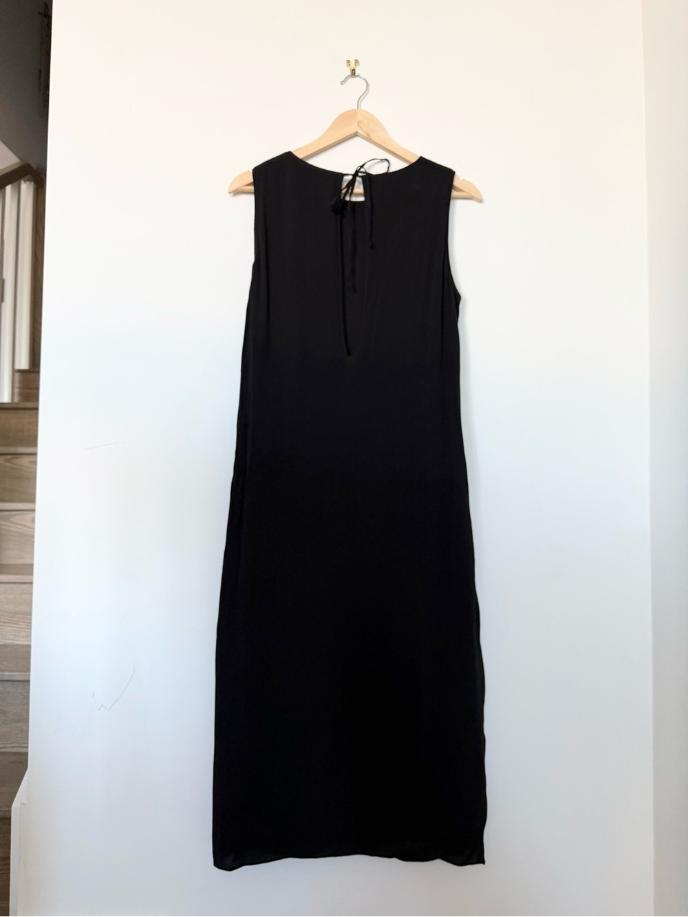 Aritzia Wilfred Black Open Tie Back Sleeveless Minimalist Midi Dress - Small - Picture 3 of 5